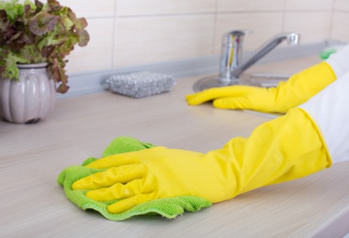 Cleaner Belsizepark team member wearing PPE during cleaning